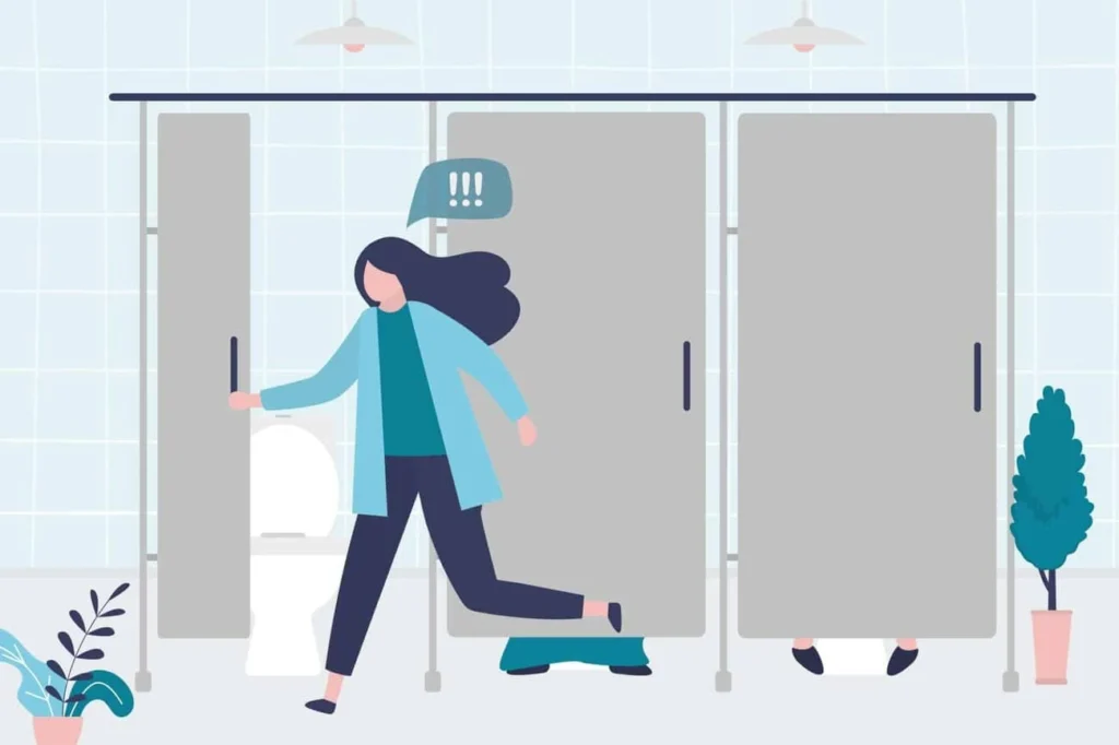 graphic of Urine incontinence Greater London (Barnet) woman running to the toilet.